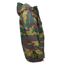 Side view of original Belgian military waterproof jacket with jigsaw camouflage and hood made from seyntex material