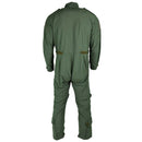 Back view of Original British Army Aircrew MK15 RAF Aramid suit coverall in sage green with adjustable waist and cuffs