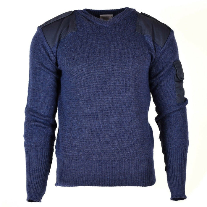 Oryginalny sweter armii brytyjskiej V-Neck Commando Jumper Sweter wełniany niebiesko-szary - GoMilitar