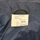 Close-up of label inside original British RAF blue waterproof foul weather jacket detailing size and specifications