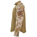 Original British UBAC desert camouflage military shirt with quarter-zip, arm pockets, and reinforced sleeves for durability