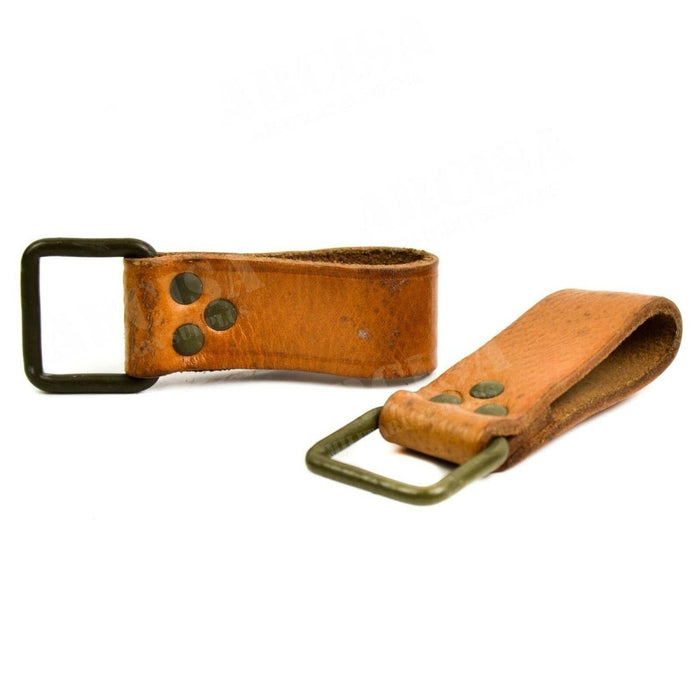 Original CZ Czech Army Brown Leather Belt Loop Suspenders Webbing 3 Pieces - GoMilitar