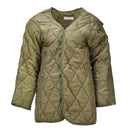 Original Czech military olive green quilted thermal lining jacket with button fastening for cold weather protection