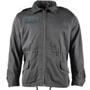 Original Danish M71 short cut military jacket in grey, durable vintage field surplus design with front pockets and zipper closure.