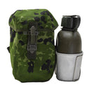 Original Danish military aluminum flask with M84 camouflage pouch and universal attachment for outdoor use