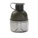 Original Danish military aluminum canteen flask with attached cup for outdoor or tactical use isolated on white background