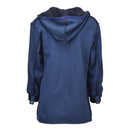 Original Dutch army parka liner with hood, navy blue, warm military winter insulation garment back view