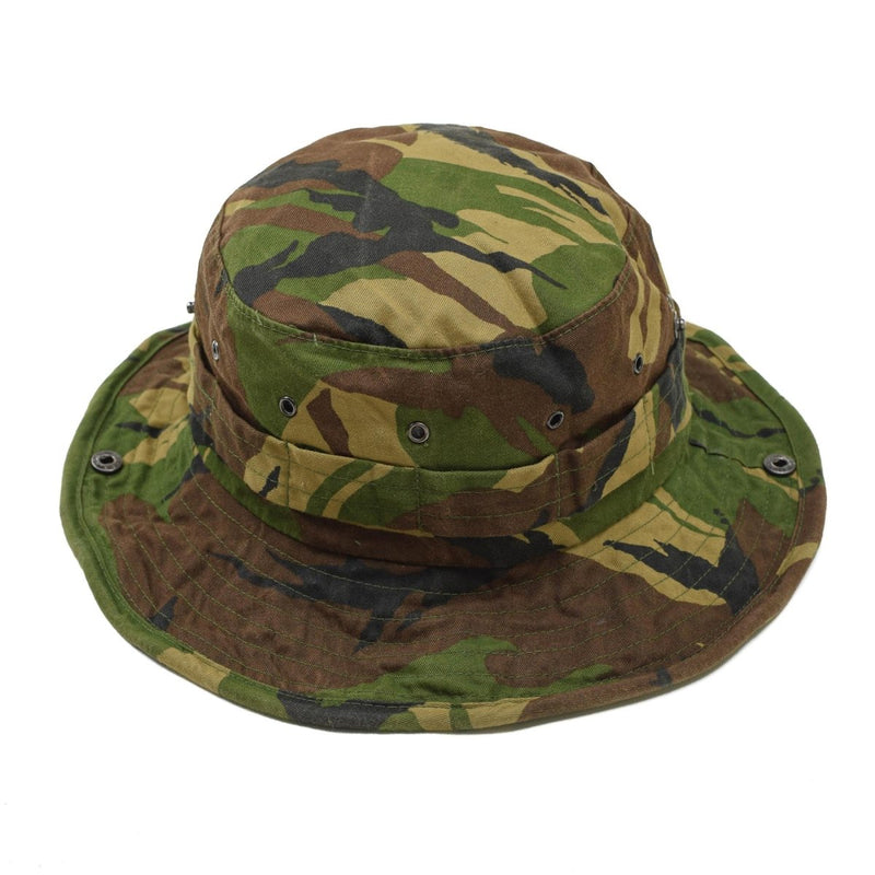 Dutch military DPM camouflage boonie hat with wide brim and detachable neck flap for sun and element protection