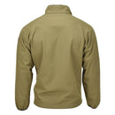 Back view of olive green Original Dutch Military soft shell jacket with elastic cuffs and a high collar.