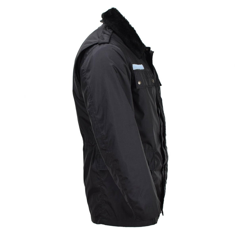 Original French military police rain jacket lined outdoor army faux fur Black - GoMilitar