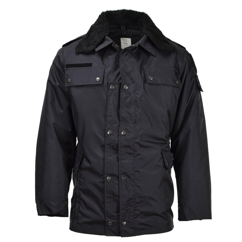 Original French military police rain jacket lined outdoor army faux fur Black - GoMilitar