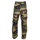 Original French military waterproof rain pants in CCE camo with durable trilaminate fabric and adjustable braces.