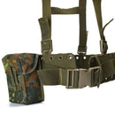 Original German army webbing system tactical belt harness with camouflage mag pouch and adjustable straps for load bearing.