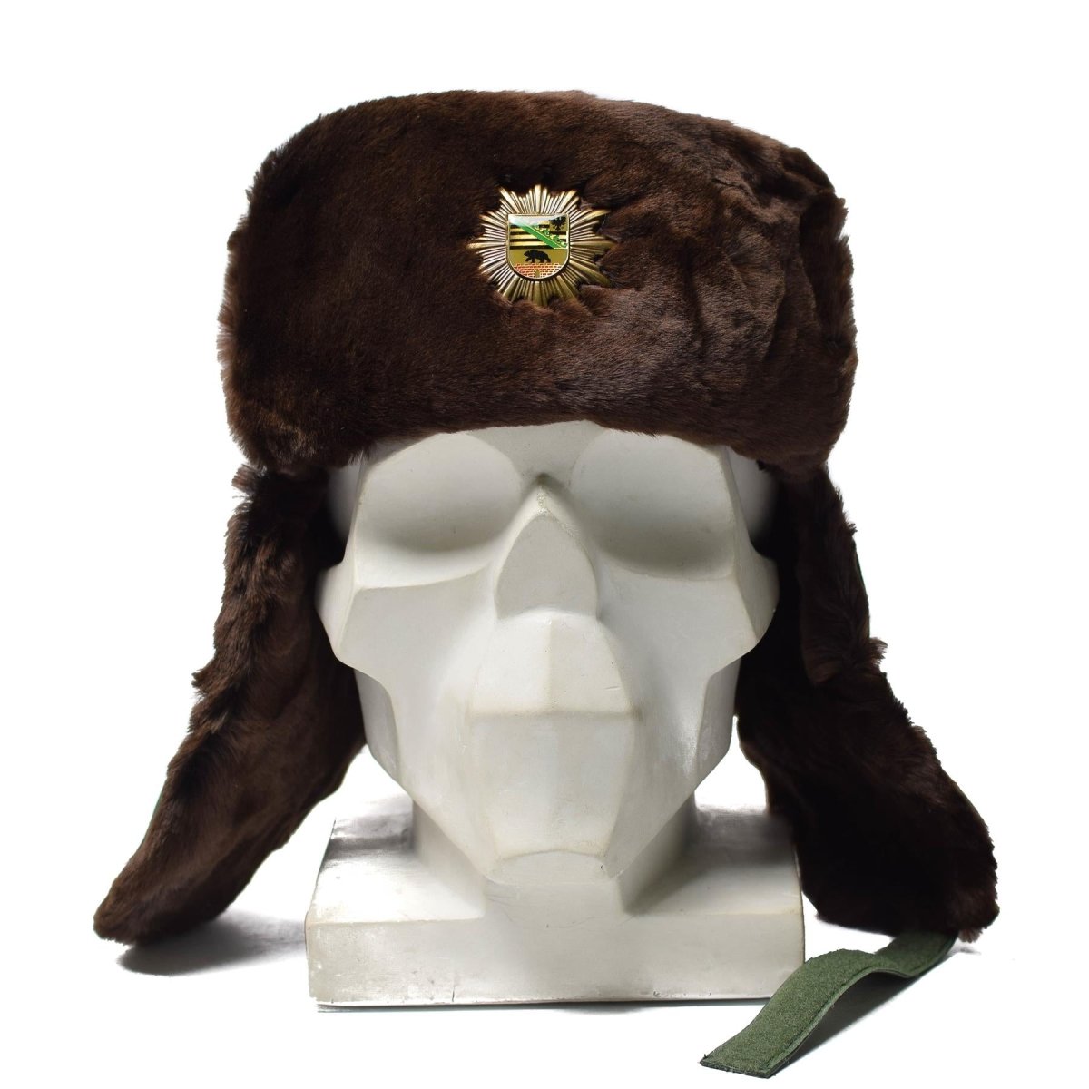 Oryginalna niemiecka policja ciepła zimowa czapka zimna pogoda Faux Fur Ushanka odznaka nowa
