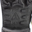 Close-up of Bates military boot sole showing size 41, model number 262, and anti-static oil-resistant features.