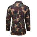 Back view of original Hungarian military M1990 field jacket in four-color woodland camouflage pattern