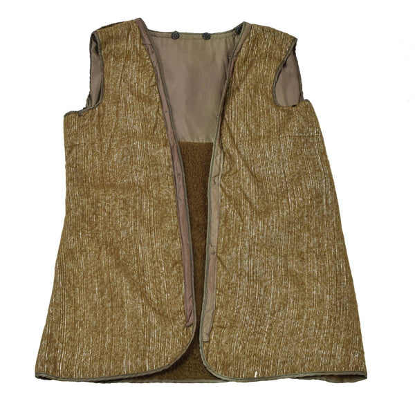 Oryginalna włoska wojskowa kamizelka brązowej liniowej kołdra Faux Fur Vintage ciepłe khaki