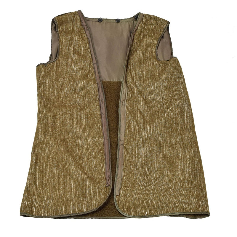 Oryginalna włoska wojskowa kamizelka brązowej liniowej kołdra Faux Fur Vintage ciepłe khaki