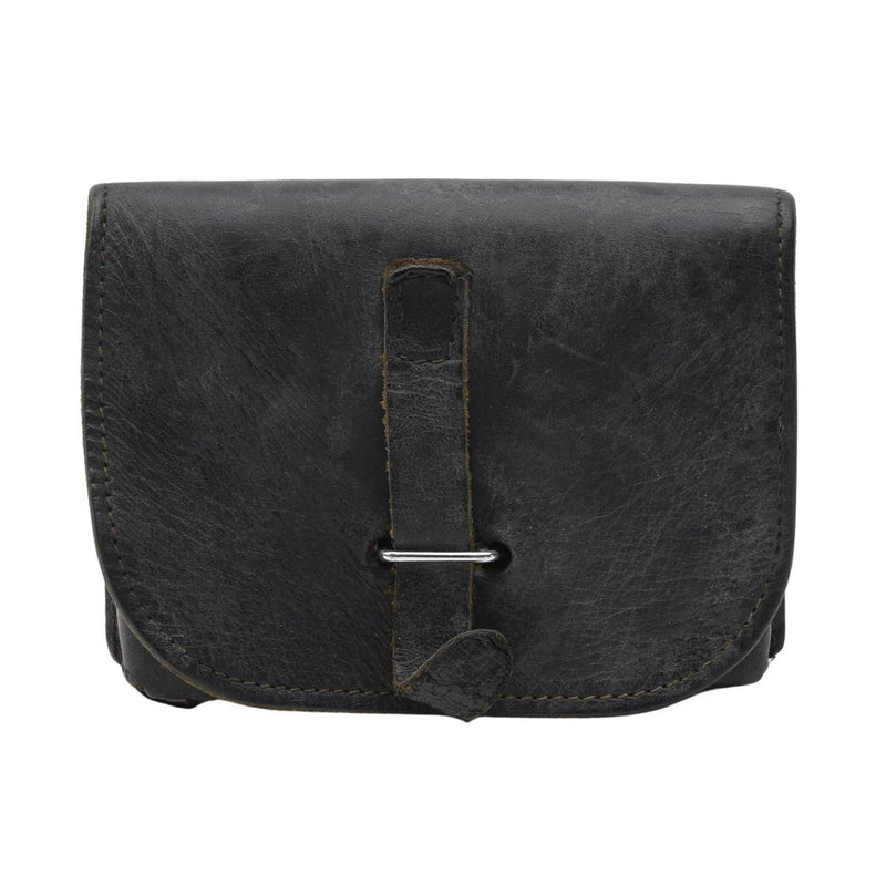 Original Italian Military Magazine Pouch Leather Metal Buckles small Black - GoMilitar