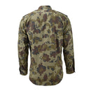 Back view of Original Romanian military lightweight field shirt in M94 Mozaic camo pattern with long sleeves and epaulettes