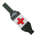 Bottle cover with red cross on a white background
