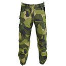 Swedish military M90 Splinter camouflage thermal tanker pants in heavyweight polycotton with secure pockets and suspenders.