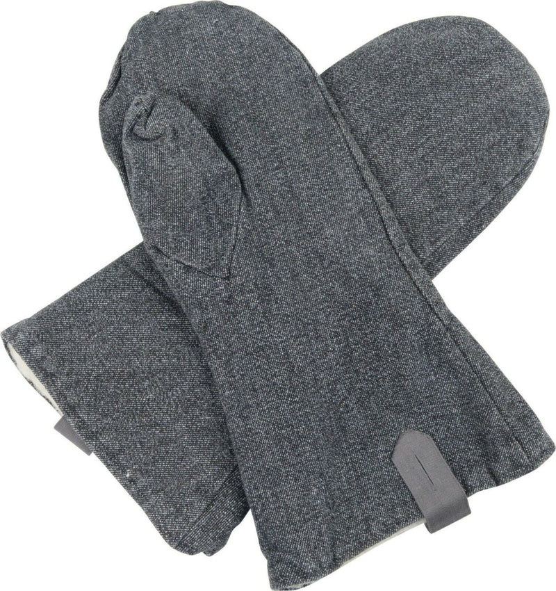 Original Swiss army denim gray wool mittens with warm lining and durable outer material for cold weather protection.