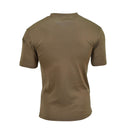 Back view of original Swiss Army khaki quick dry breathable sportswear t-shirt for outdoor activities