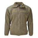 Original U.S. Army tactical cold weather fleece jacket in olive with reinforced shoulders and full front zipper.