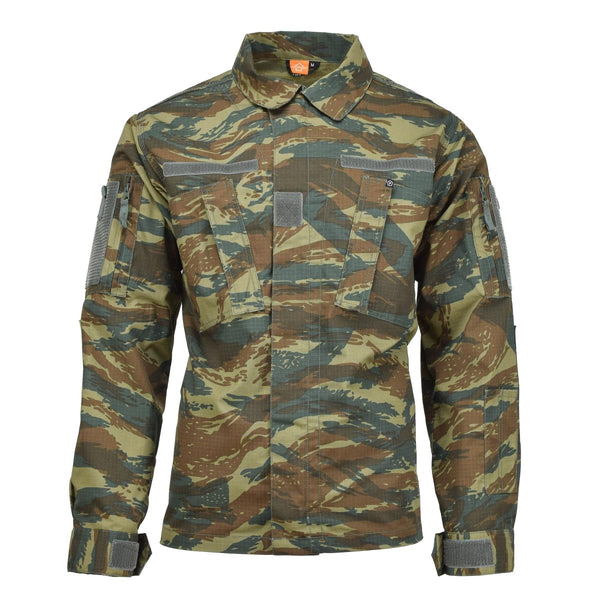 Greek Army Pentagon ACU 2.0 military jacket in lizard camo, water-resistant ripstop fabric with reinforced elbows and adjustable cuffs
