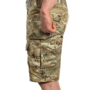Side view of PENTAGON Lycos ripstop cargo shorts in lizard camouflage with reinforced pockets and durable stitching