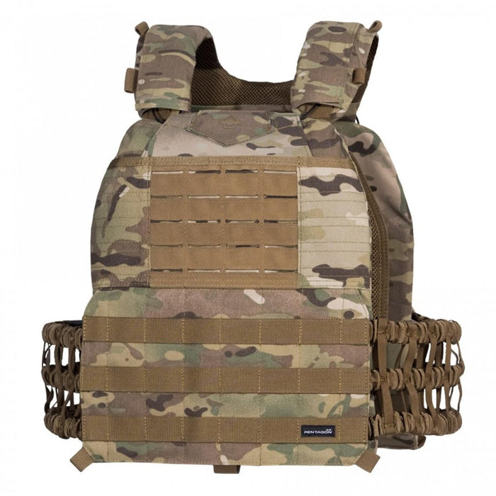 Taktyczna kamizelka balistyczna Pentagon Milon Plate Carrier Mk2 w technologii Multicam z systemem MOLLE i regulowanymi paskami.