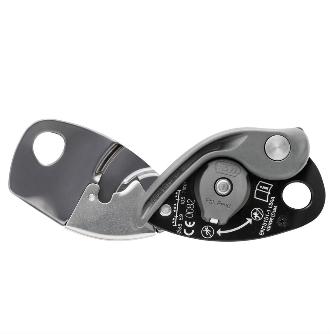 Urządzenie asekuracyjne Petzl GRIGRI, wspomagane hamowanie, antypaniczne, 8,5–11 mm, szare