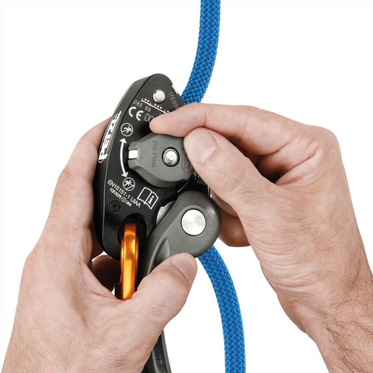 Petzl GRIGRI+ Urządzenie asekuracyjne Wspomagane hamowanie Anti Panic Liny 8,5–11 mm Pomarańczowe