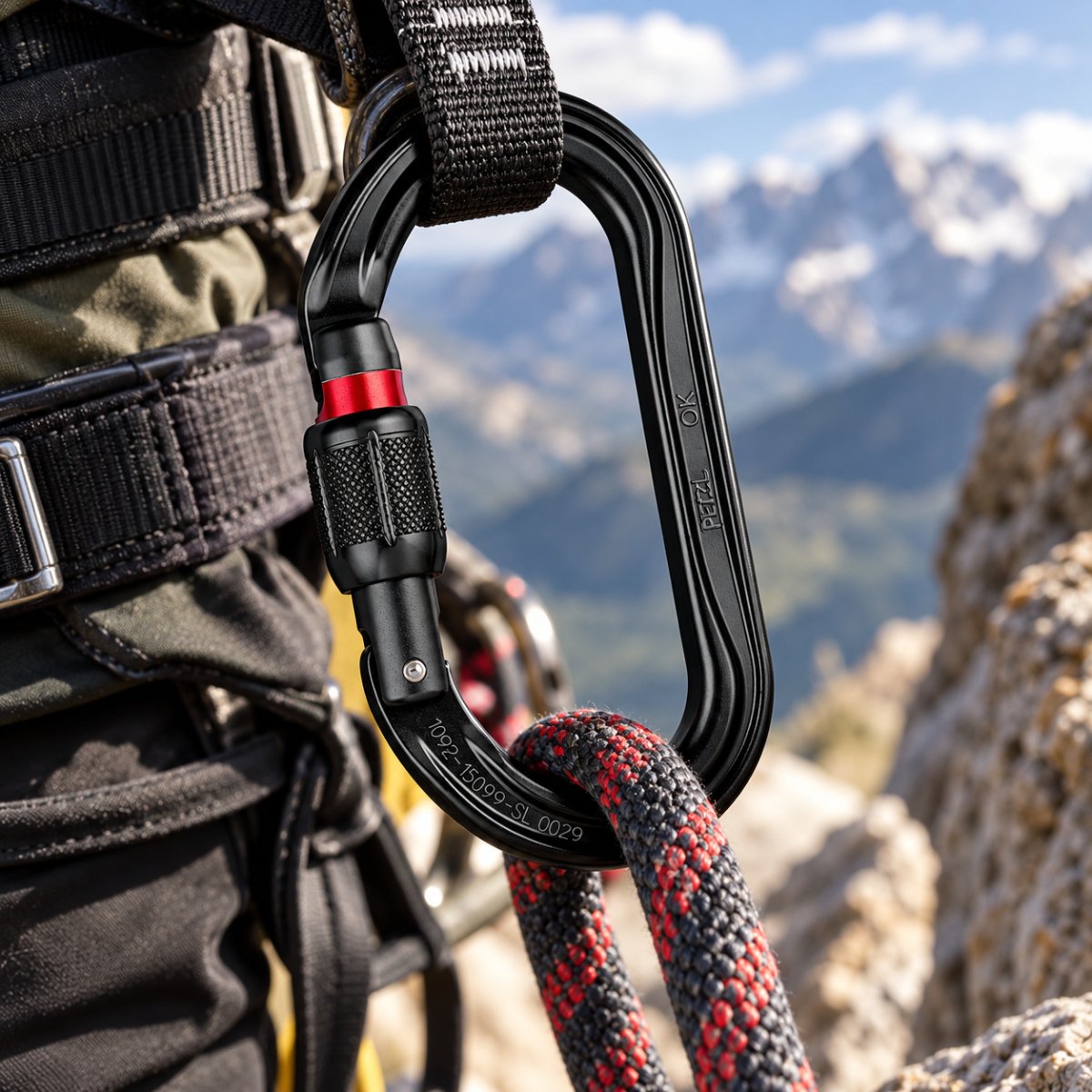 PETZL OK SCREW-LOCK Symetryczny karabinek aluminiowy olinowanie czarny 24kN