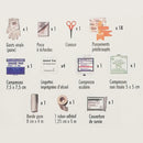 List of medical supplies with quantities on a white background