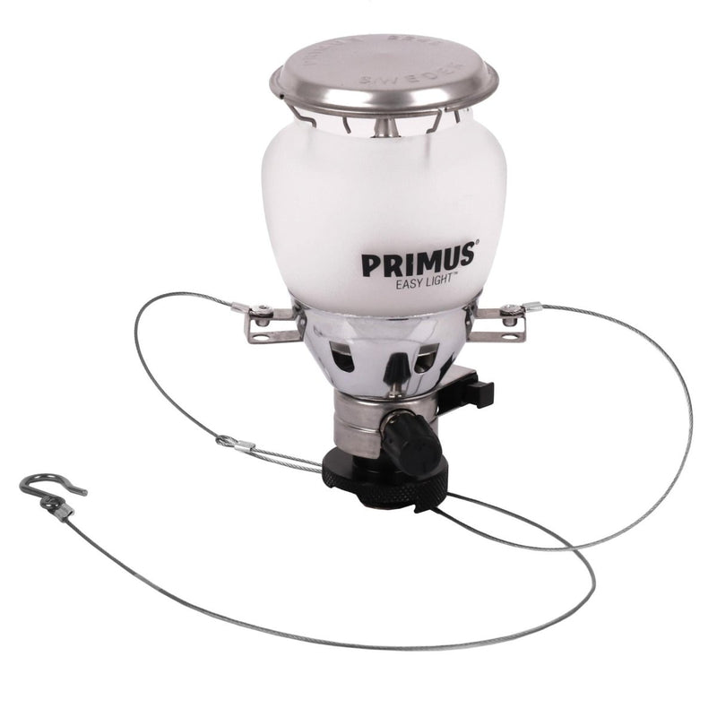 Primus EasyLight Duo gas lantern with compact design and metal frame for bright camping and hiking illumination