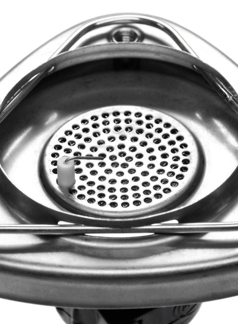 Close-up of the stainless steel burner head with push-button igniter on the Primus Lite Stove System.