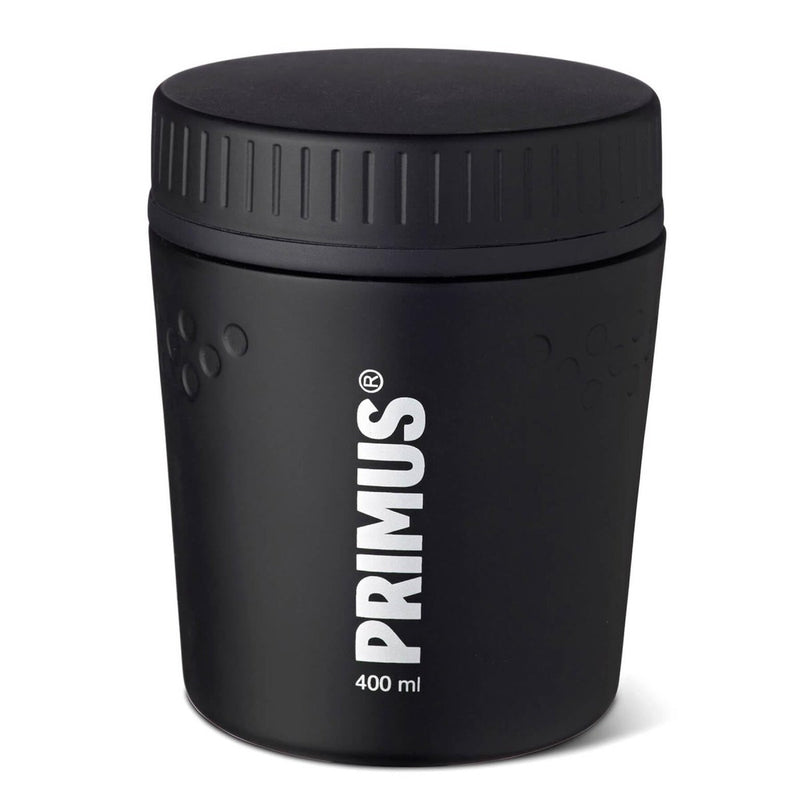 Black Primus Trailbreak vacuum insulated jug with screw-on lid, 400ml capacity, designed for camping and outdoor use.