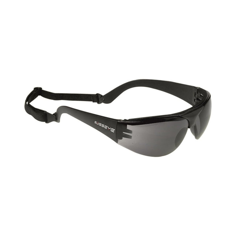 SWISS EYE wide safety glasses with smoke color lenses, anti-fog, anti-scratch, and adjustable strap protection goggles