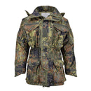 TACGEAR Flecktarn tactical jacket with YKK zipper, multiple pockets, adjustable fit, and German military camouflage design