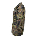 Side view of TACGEAR German Flecktarn camouflage tactical smock jacket with YKK zipper and multiple buttoned pockets