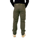 Rear view of man wearing olive green TEXAR Elite Pro 2.0 ripstop tactical cargo pants with belt loops and pockets