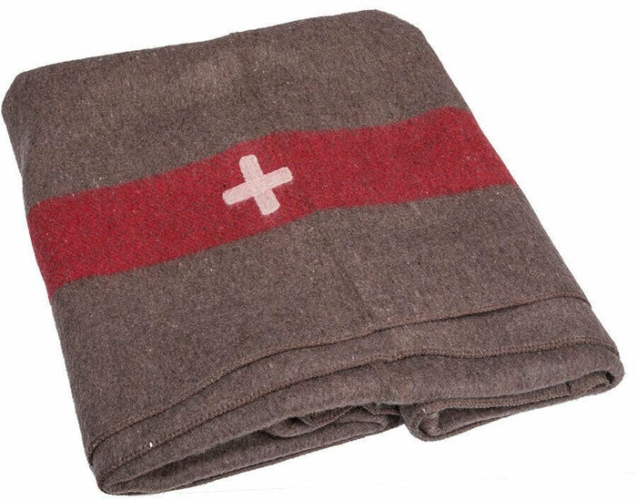 Koc armii szwajcarskiej vintage wełniany wełniany wojskowy wełniany krzyż w czerwone paski REPRO NOWOŚĆ - GoMilitar