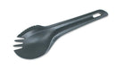 Black Wildo spork combining spoon and fork with serrated edge for outdoor dining and camping use
