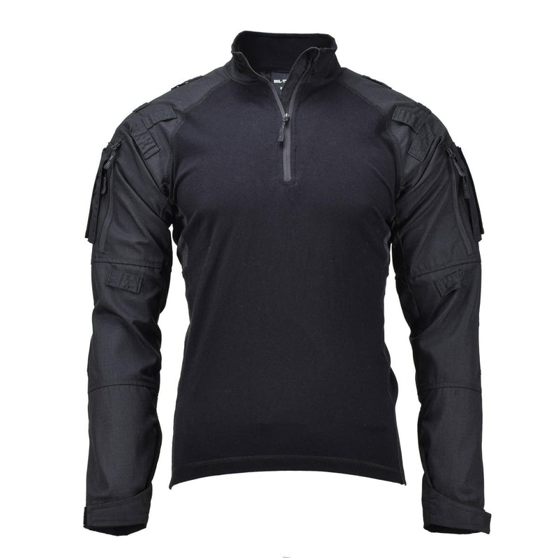 Mil-Tec Brand Military style black tactical field troops combat shirt TYPE 2 athletic fit high neck pocket on each arm zipper
